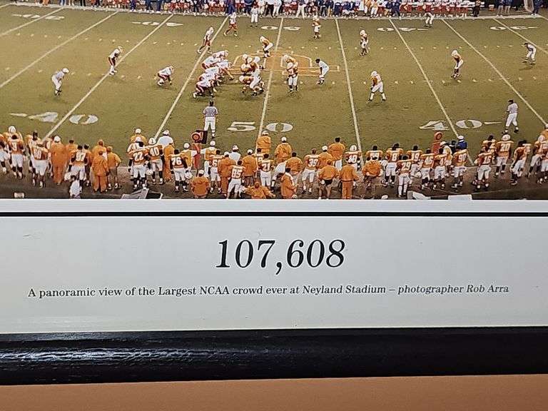 Framed University of Tennessee poster "107,608" 40x14.5 in tall.