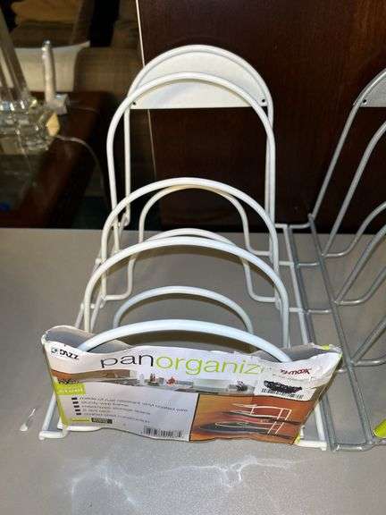 (2) Brand New Cabinet Pan Organizers, (2) NEW Threshold Lid Organizers, NEW in-drawer  flatware organizer and (2) NEW Packs of 3 Slotted Interlocking Drawer Organizers (please see all pics as other organizers were added)