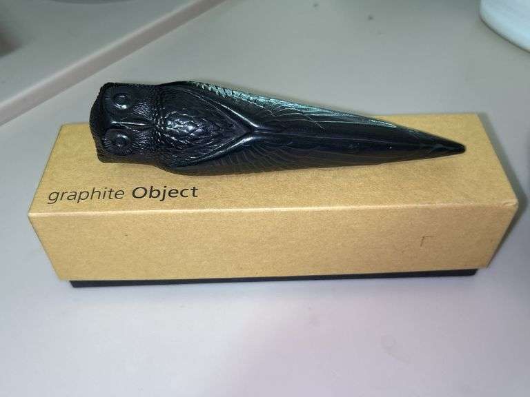 Signed Angelio Batle graphite sculptural writing owl. Natural graphite and smudge resistant compounds are fused in specialized forms…..in original box
