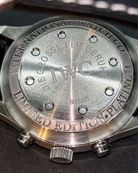 REPRODUCTION IWC (International Watch Co) Limited Edition Platinum Die Gross Fliegeruhr Men’s Watch with black leather band (801963)…..THIS WSTCH IS NOT ORIGINAL NOR AUTHENTIC