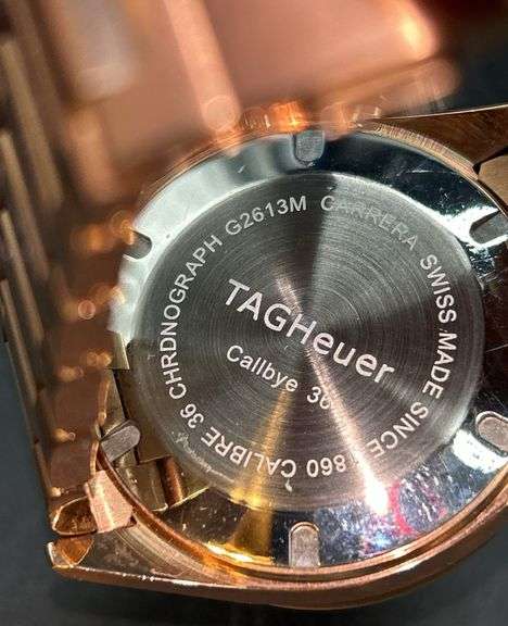 REPRODUCTION TAG HEUER Carrera Calibre 36 Flyback Chronograph with Rose Gold-tone Dial Steel Men's Watch (G2613M)……WATCH IS NOT ORIGINAL NOR AUTHENTIC