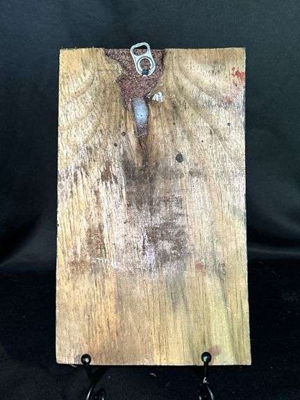 Original signed Mose T blue Tico bird was th greenish/yellow toes Folk Art with signature soda can tab hanger…..6 x 10