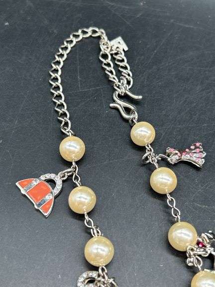 Adjustable waist size iridescent pearl-like beaded belt with charms