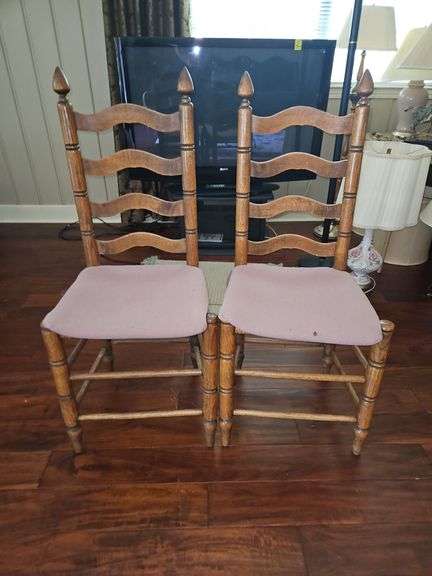 Pair of Very Nice Vintage Ladder Back Chairs w/Rush Seating... image