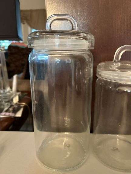 Selection of (3) Kirkland’s glass canisters with rubber seal around lids…..sizes range from 7-1/2 to 11-1/2” tall