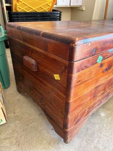Vintage Burrows Moth Proof Red Cedar Chest…..46-1/2 x 22 x 20 tall….one back foot needs repair and piece is inside