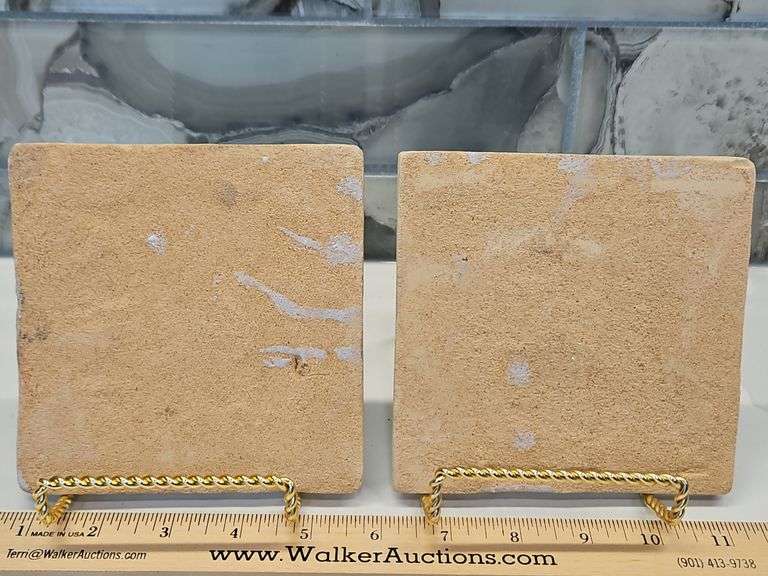 Two(2) Vintage ceramic Delft Dutch 19th century polychrome tiles 5" X 5" square x 1/4" thick...