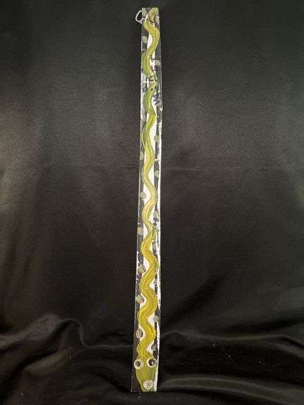 Original signed Mose T long skinny neon green snake Folk Art with signature soda can tab hanger…..1-3/8 x 21-1/2 image