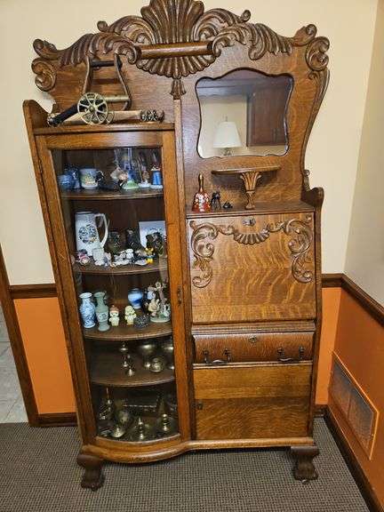 Gorgeous Vintage Victorian Quarter Sawn Oak Side by Side Secretary Desk, Bookcase & Mirror xx w/ Working Locks and Key in Excellent Vintage Condition CONTENTS NOT INCLUDED... image