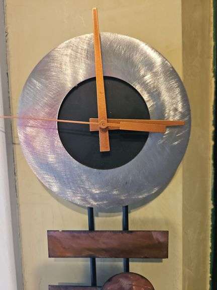 Very unique art deco metalwork wall clock by Artist Rick Martin 2018 32" tall...