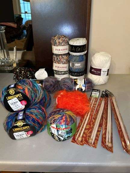 Very nice selection of yarn…..lots of color, lots of sparkle, lots of everything…..4 brand new bamboo knitting needles (please see all pics…..too much to try to capture all in one shot)