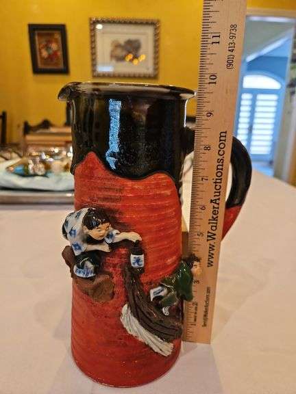 Incredible Large Early 20th Century Japanese Sumida Gawa 9.5" Pitcher/Vase in excellent vintage condition...