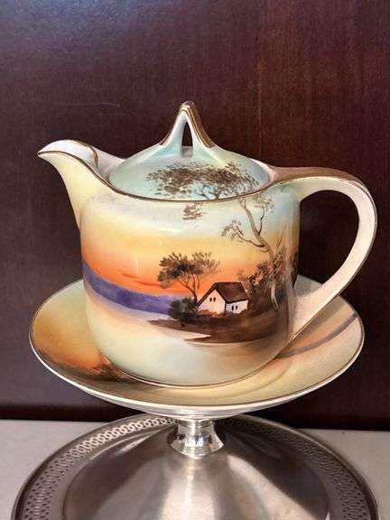 3-piece set of Noritake porcelain…..serving tray, creamer and under tray…..silverplate compote NOT INCLUDED