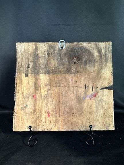 Original signed Mose T dark yellow meat watermelon Folk Art with signature soda can tab hanger…..10-2/4 x 9-1/4