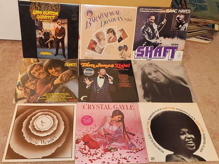 Grouping of albums by Gary Burton quartet, Isaac Hayes, The Monkees, and more. Stevie Wonder is an album insert with no album included by Stevie Wonder.