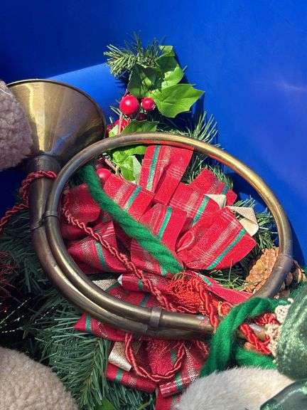Tote full of Christmas decor and heavy duty tree stand