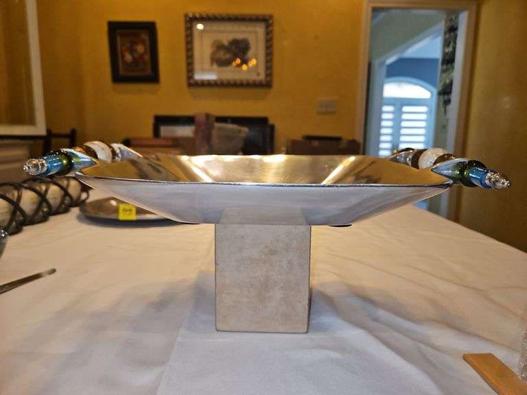 Very Nice large 11.75" square aluminum tray w/beaded handles...