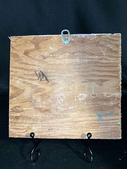 Original signed Mose T pink baby Tico Folk Art with signature soda can tab hanger…..7-7/8 x 7-1/2