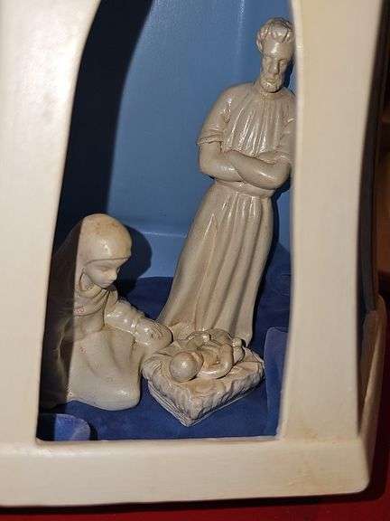 Handcrafted lighted nativity set. Untested.. approximately 14 in tall.