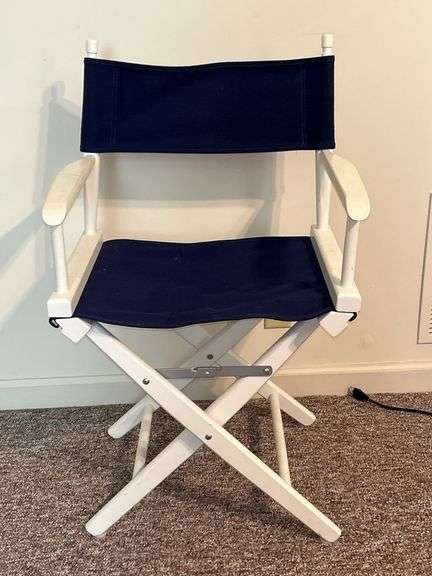 Directors Chair White Frame with Navy Blue Canvas……22-1/2 x 16 deep x 18-1/2 to seat (36 tall)