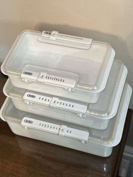 Set of (3) OGGI storage containers with month/date indexes