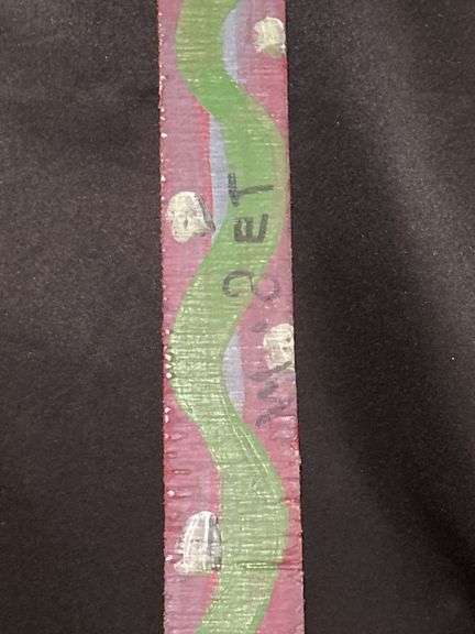 Original signed Mose T long green snake Folk Art with signature soda can tab hanger…..1-7/8 x 17-3/4