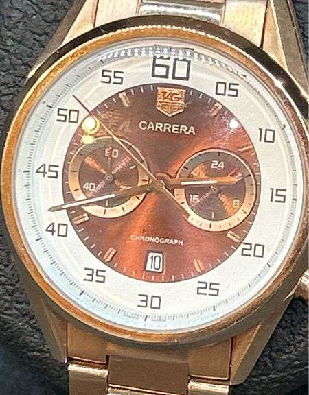 REPRODUCTION TAG HEUER Carrera Calibre 36 Flyback Chronograph with Rose Gold-tone Dial Steel Men's Watch (G2613M)……WATCH IS NOT ORIGINAL NOR AUTHENTIC