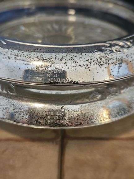 Set of Two(2) vintage Frank Whiting 4.5" cut glass coasters w/Sterling rims...