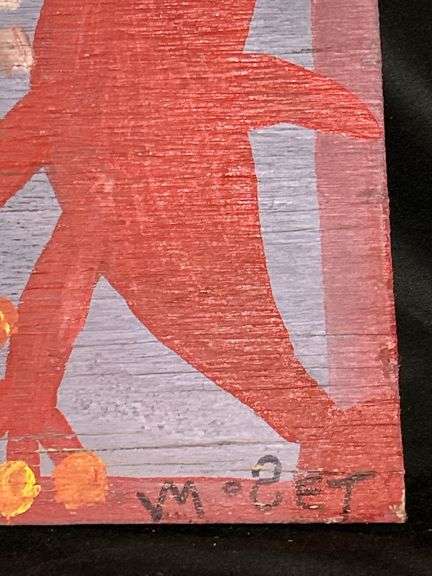 Original signed Mose T red Tiko bird/dino Folk Art with signature soda can tab hanger…..6-3/4 x 12