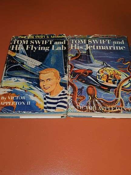 Tom Swift books volumes one through 10 inclusive with dust covers, and volume 29. Also included the Hardy boys series book 2. Tom Swift copyrights run from 1954 -1957 and 1967. Hardy boys copyright 1959. See all photos