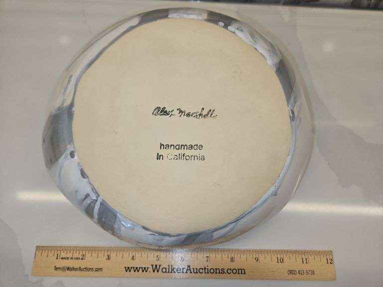 Beautiful Alex Marshall Handmade Stoneware 9" Low Bowl(From what I can tell on Bella Vita's site) in Grey-White Stripe SEE DESCRIPTION FOR DETAILS...