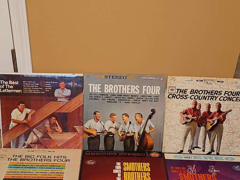 Grouping of albums by The lettermen The Brothers Four, Smothers Brothers, the Kingston Trio, and Charlie Byrd.