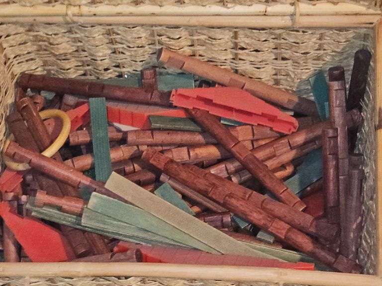 Picnic basket with Lincoln logs.