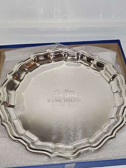 Salisbury pewter 12-in tray. Has been engraved.