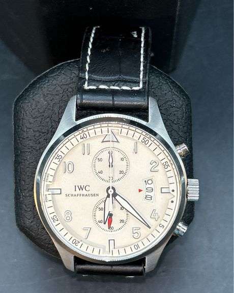 REPRODUCTION IWC (International Watch Co) Limited Edition Platinum Die Gross Fliegeruhr Men’s Watch with black leather band (801963)…..THIS WSTCH IS NOT ORIGINAL NOR AUTHENTIC image