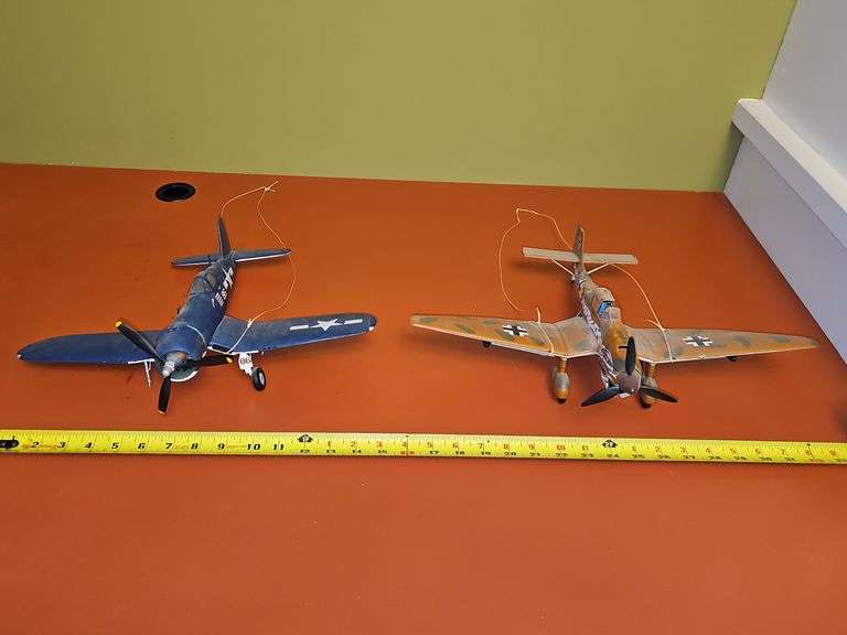 Model of a Vought F4U Corsair American fighter aircraft. (Missing right front wheel) Stuka-Junkers Ju 87, German dive bomber plane.