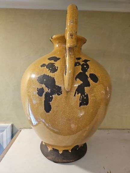 Very large decorative canary yellow ceramic jug ~ 14x18...