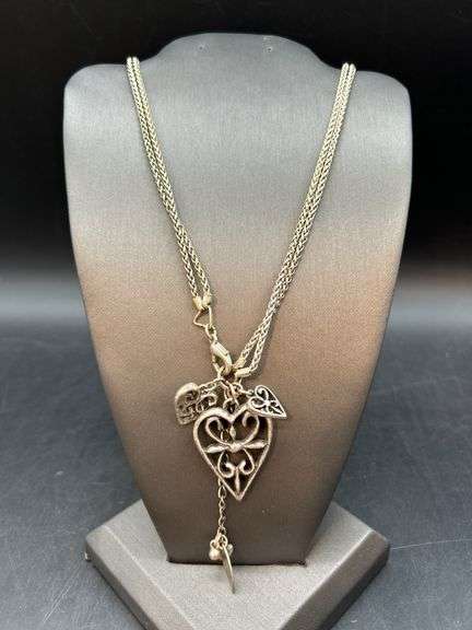 Coldwater Creek silver toned double strand heart necklace