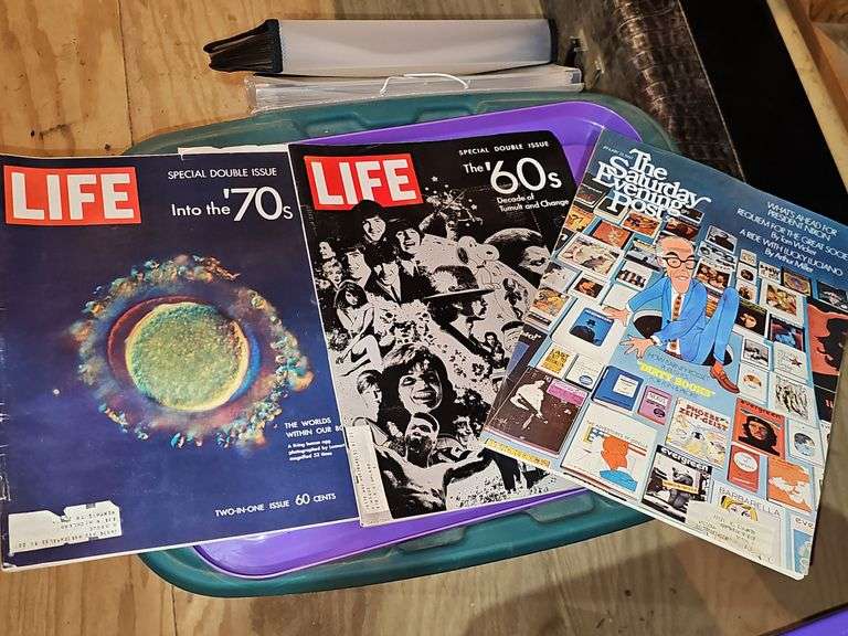 Tub of Vols items and magazines. Framed UT Vols print by Betty Malone artist signed. See all photos.
