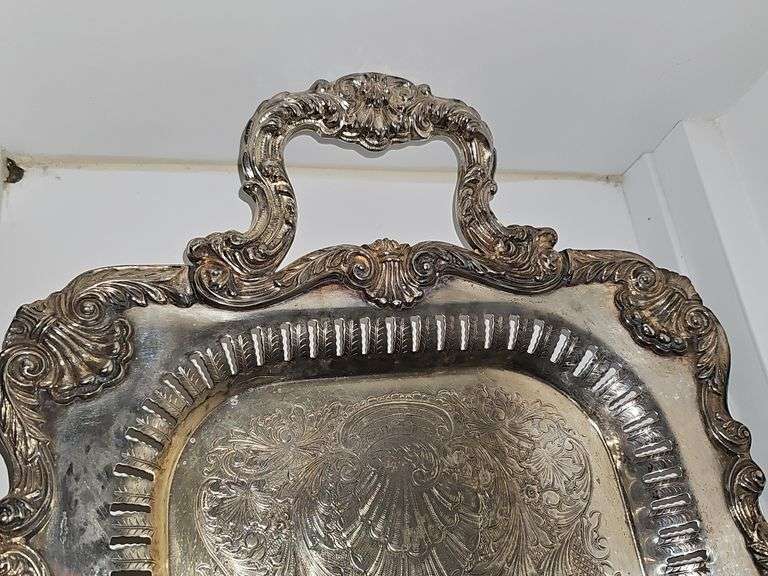 elegant silver plate oblong footed tray.25x11.5 in