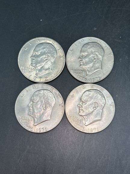 Set of (4) copper clad Eisenhower dollars….no mint mark….(1) 1972 and (3) Bicentennial image