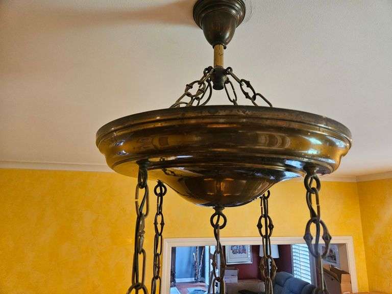 Beautiful Vintage MCM Chandelier 13" round x 40" ceiling to bottom of lowest hanging globe w/five(5) Gorgeous Stuben Glass Globes...