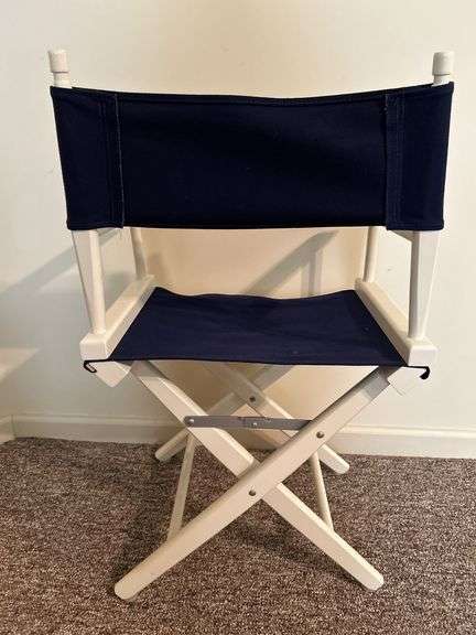 Directors Chair White Frame with Navy Blue Canvas……22-1/2 x 16 deep x 18-1/2 to seat (36 tall)