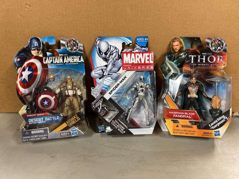 (3) Marvel action figures…..Captain America Desert Battle, Spider-Man and Thor Harpoon Blade Fandral