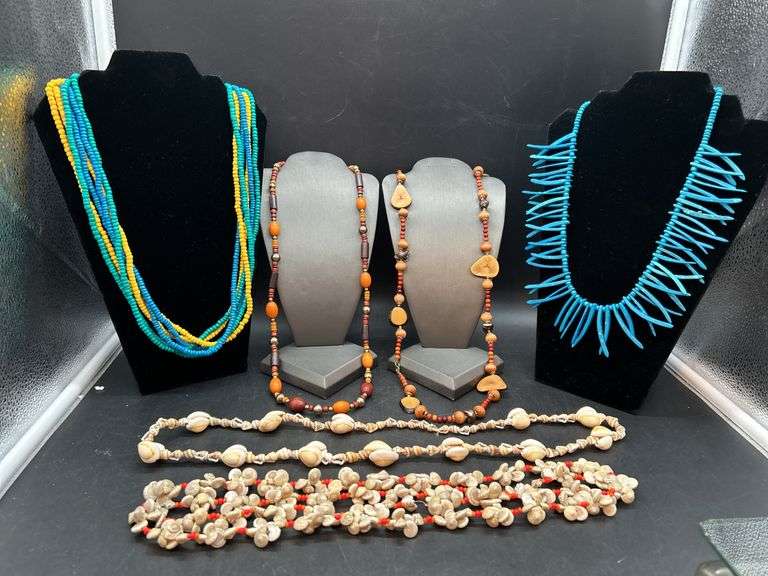 Nice selection of beaded and shell costume necklaces