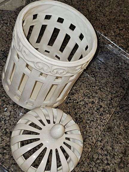 Decorative crackle finish bird cage? Candle holder? 7-in diameter x-13.25 in tall.