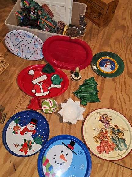 Tub of Christmas items.