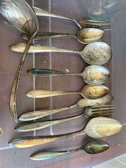 Selection of various silverplate flatware (mostly Community plate and needs polished), canning jar and vintage handheld mixer