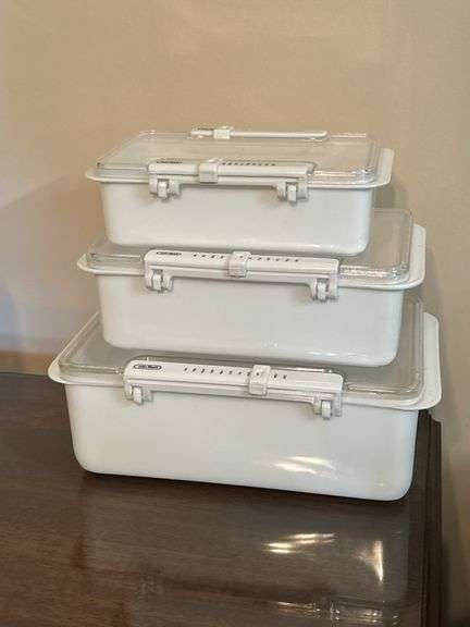 Set of (3) OGGI storage containers with month/date indexes
