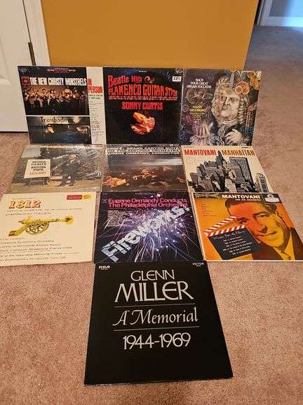 Grouping of albums. New Christy minstrels, Beatles flamenco guitar style by Sonny Curtis, Bach organ toccatas, and more.